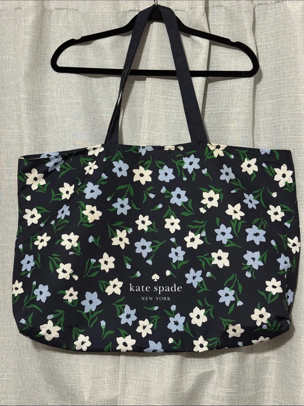 Kate Spade Tote-Navy Floral-Cloth-OpenTop-Large Size-GUC